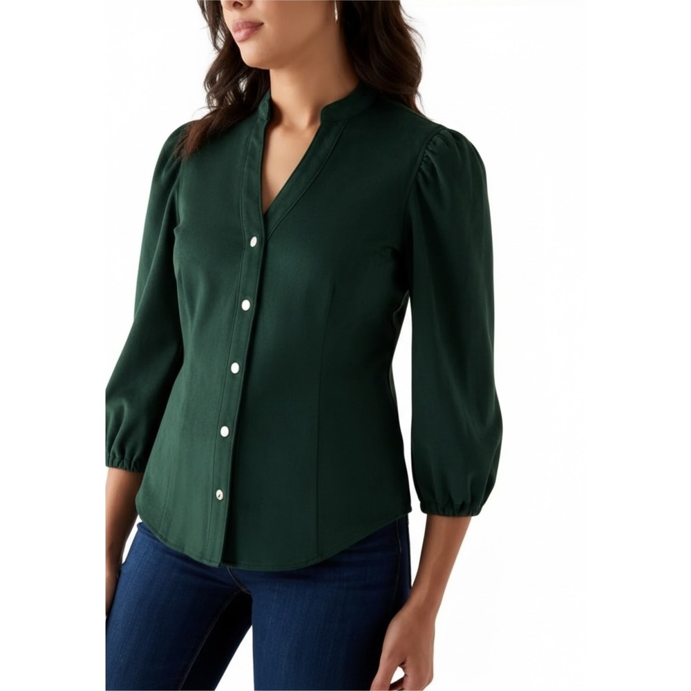 Philosophy Republic Clothing Hunter Green Faux Suede Button Blouse Top Large